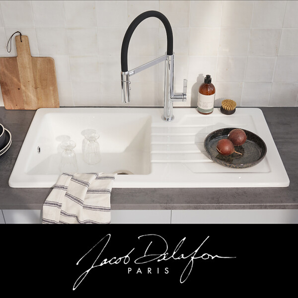 JACOB DELAFON - Evier à encastrer 1 bac Gaspard + robinet cuisine Raphaël - large
