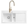 VILLEROY ET BOCH - Evier  Subway Pure 60 égouttoir à droite vidage auto + Robinet de cuisine Umbrella Flex Or Mat - vignette
