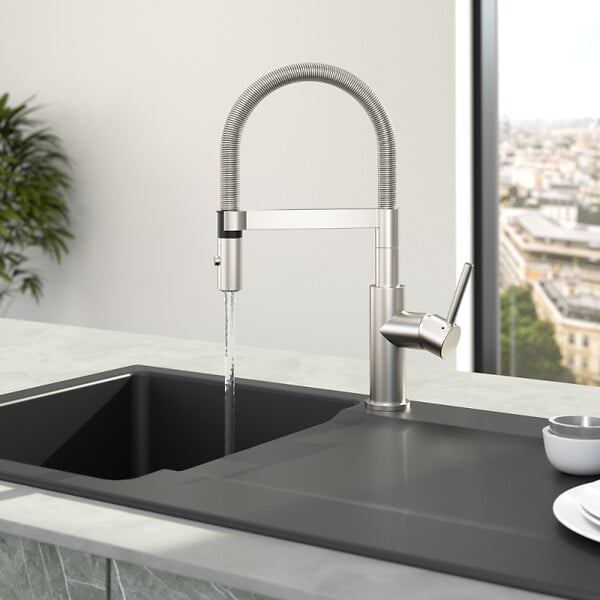 VILLEROY ET BOCH - Robinet cuisine  Steel expert compact acier massif + nettoyant - large