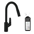 HANSGROHE - Robinet de cuisine avec douchette Focus M41 240 2 jets noir mat + nettoyant Briochin - vignette