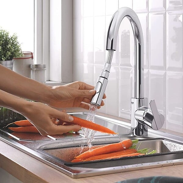GROHE - Robinet de cuisine avec douchette Feel chromé + nettoyant GrohClean - large