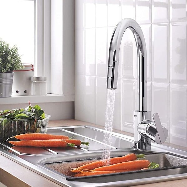 GROHE - Robinet de cuisine avec douchette Feel chromé + nettoyant GrohClean - large