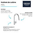 GROHE - Robinet de cuisine avec douchette Feel chromé + nettoyant GrohClean - vignette