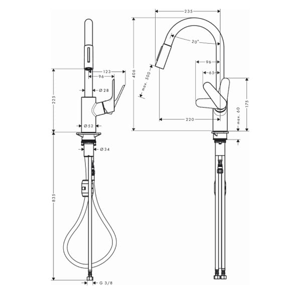HANSGROHE - Mitigeur Évier Focus 240 Hansgrohe - Avec Douchette Extractible - 2 Jets - Chromé - large