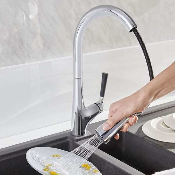 JACOB DELAFON - Mitigeur cuisine Malleco Bec haut inox brossé douchette extractible - large