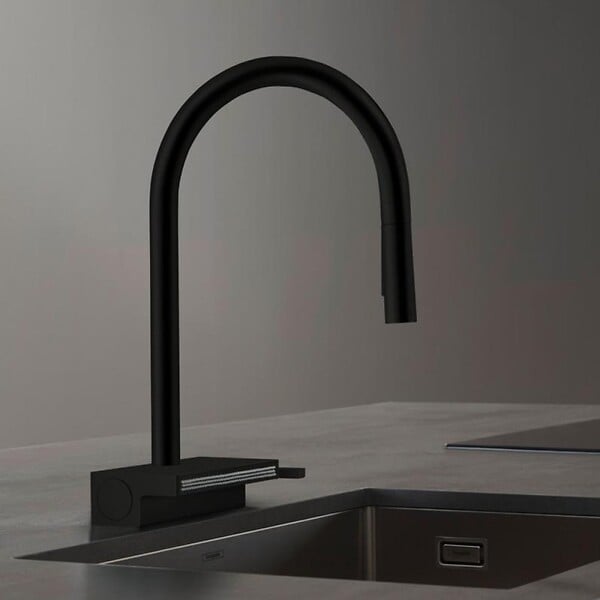 HANSGROHE - Robinet de cuisine avec douchette Aquno Select M81 170 sBox 3 jets noir mat + nettoyant Briochin - large