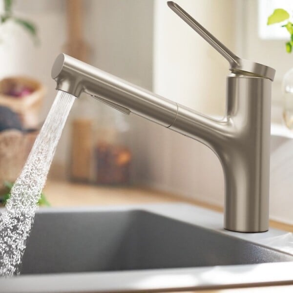 HANSGROHE - Robinet de cuisine avec douchette Zesis M33 150 2 jets aspect acier inox + nettoyant Briochin - large