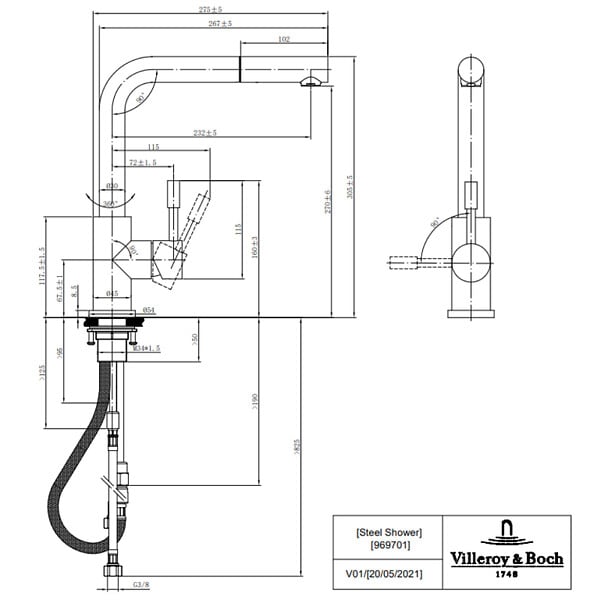 VILLEROY ET BOCH - Robinet cuisine  Steel Shower anthracite - large