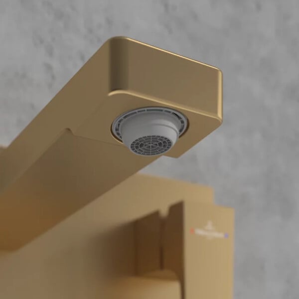 VILLEROY ET BOCH - Mitigeur lavabo mural  Architectura Square avec vidage Push Open Or brossé + corps encastré - large