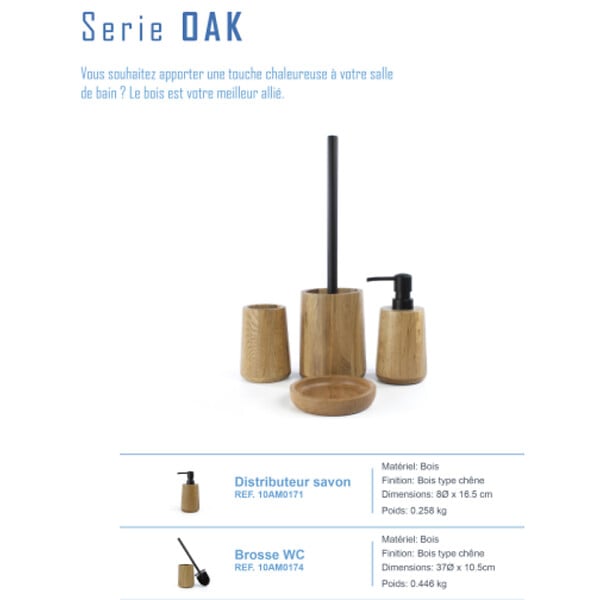 DEBLANCH - Lot d'accessoires WC OAK brosse wc bois + distributeur bois - large