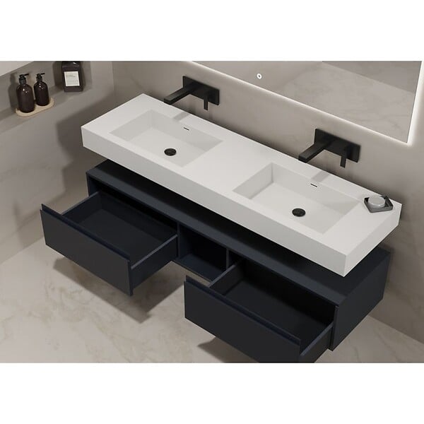 DISTRIBAIN - Meuble de salle de bain ROMANZA 1600 Noir (sans miroir) - large