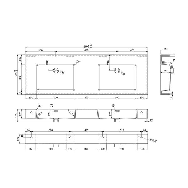 DISTRIBAIN - Meuble de salle de bain ROMANZA 1600 Noir (sans miroir) - large