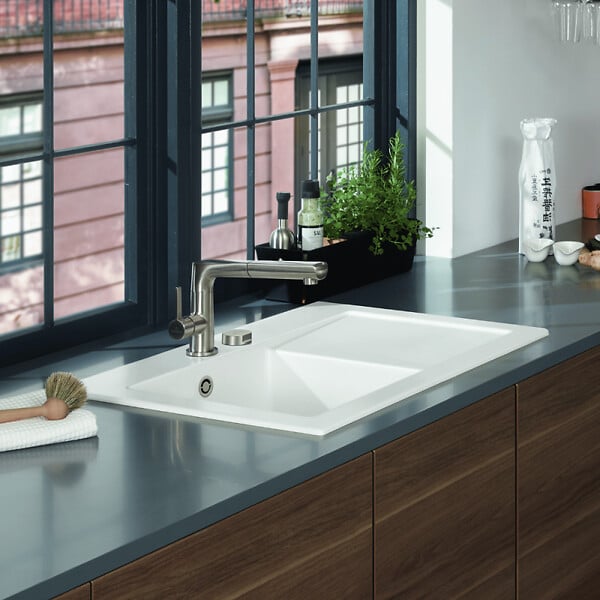 VILLEROY ET BOCH - Evier 1 bac avec egouttoir a droite  Subway Pure 45 78 x 51 cm Blanc vidage automatique inclus - large