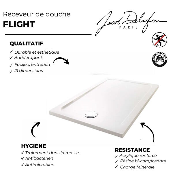 JACOB DELAFON - Receveur de douche Flight rectangle extra plat antidérapant 160 x 90 cm - large