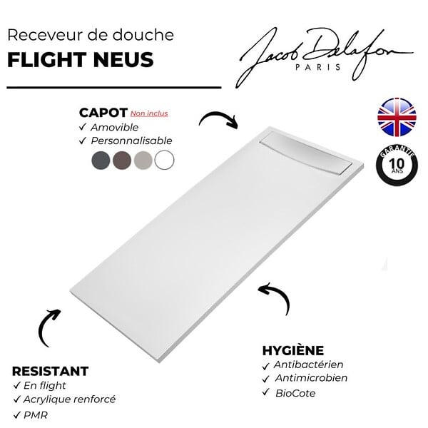 JACOB DELAFON - Receveur de douche antidérapant 120 x 80 Flight Neus rectangle blanc - large