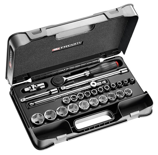 FACOM - Coffret clé à cliquet + douilles 1/2'' FACOM S.161-4P6PB - 26 pièces - large