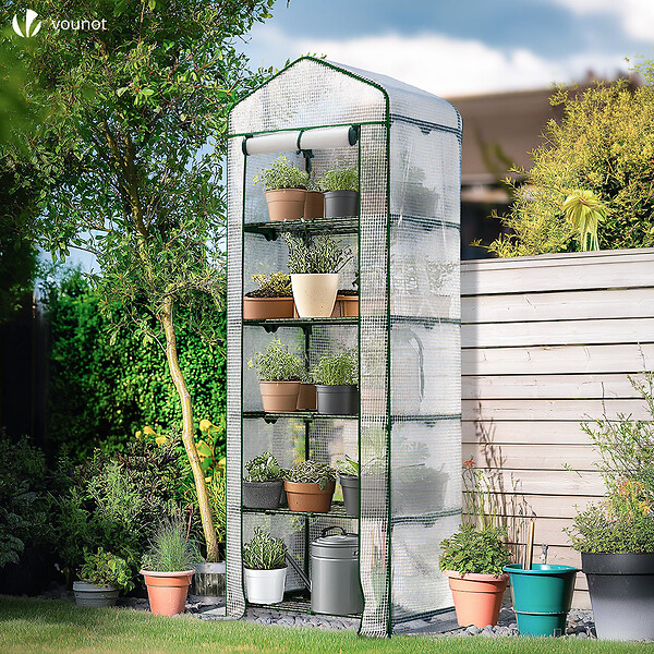 VOUNOT - Serre de jardin avec etageres et bache PE renforcee 135gr/m2 69x49x193cm blanc - large