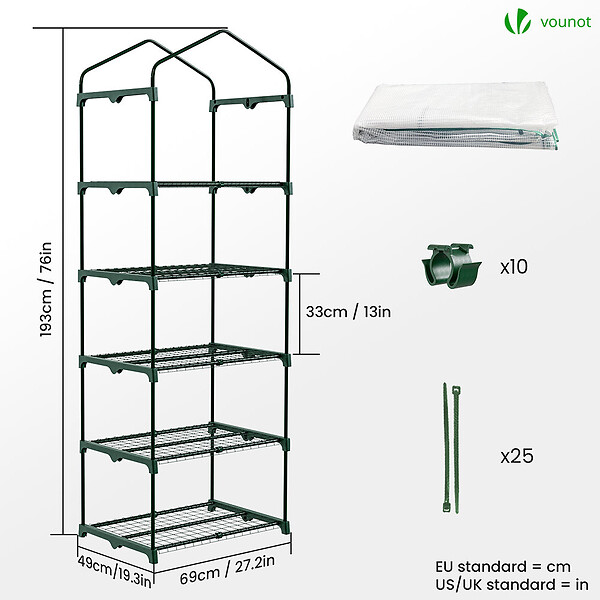 VOUNOT - Serre de jardin avec etageres et bache PE renforcee 135gr/m2 69x49x193cm blanc - large