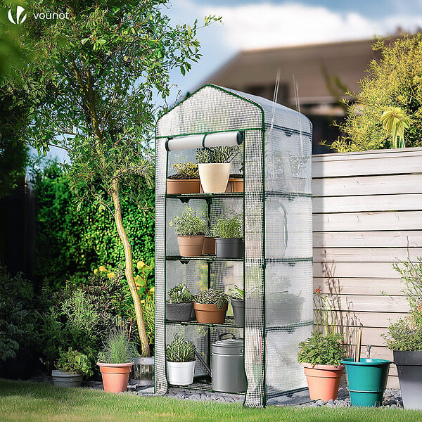 VOUNOT - Serre de jardin avec etageres et bache PE renforcee 135gr/m2 69x49x160cm blanc - large