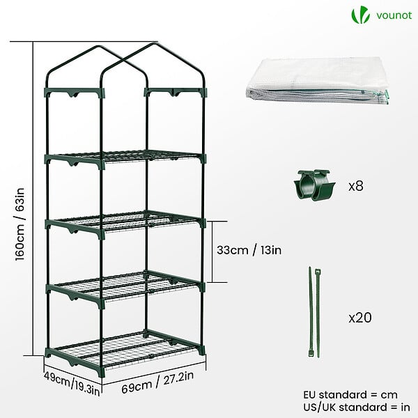 VOUNOT - Serre de jardin avec etageres et bache PE renforcee 135gr/m2 69x49x160cm blanc - large
