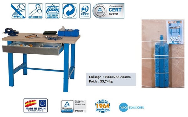 SIMON RACK - SimonRack - Kit Etabli avec tiroir 865x1500x750mm Bleu/Bois - BT6-BOX 1500 SIMONRACK - large