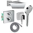 HANSGROHE - Colonne douche thermostatique Ecostat Square Douche de tête Vernis Shape Flexible Metaflex Douchette Vernis Blend chromé - vignette