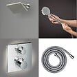 HANSGROHE - Colonne douche thermostatique Ecostat Square Douche de tête Vernis Shape Flexible Metaflex Douchette Vernis Blend chromé - vignette