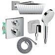 HANSGROHE - Colonne douche thermostatique Ecostat Square Douche de tête Vernis Shape Flexible Metaflex Douchette Crometta chromé - vignette