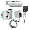 HANSGROHE - Colonne douche thermostatique Ecostat Square Douche de tête Vernis Shape Flexible Designflex Douchette Pulsify chromé - vignette