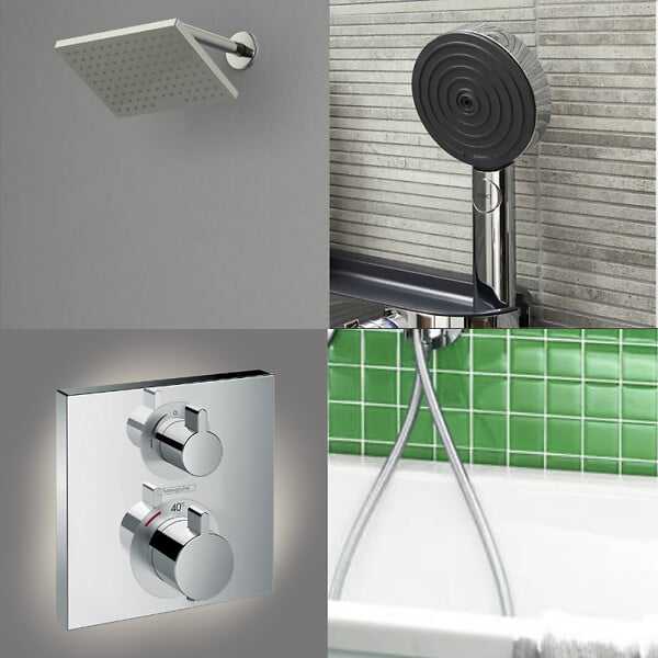 HANSGROHE - Colonne douche thermostatique Ecostat Square Douche de tête Vernis Shape Flexible Designflex Douchette Pulsify chromé - large