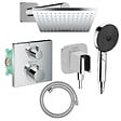 HANSGROHE - Colonne douche thermostatique Ecostat Square Douche de tête Vernis Shape Flexible Isiflex Douchette Pulsify chromé - vignette