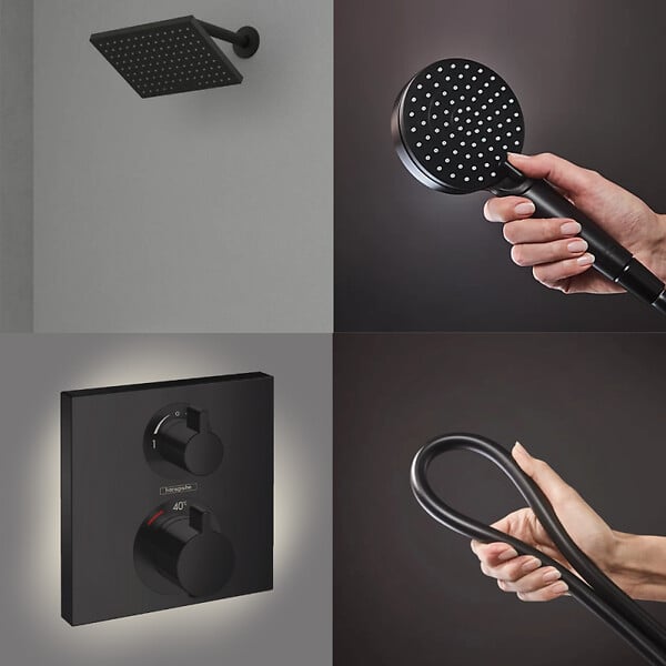 HANSGROHE - Colonne douche thermostatique Ecostat Square Douche de tête Vernis Flexible Isiflex Douchette Vernis Blend noir - large