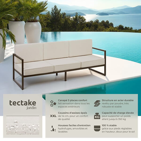 TECTAKE - Canapé de jardin COMOSA 3 places marron/beige - large