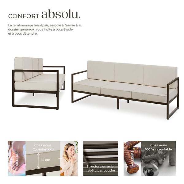 TECTAKE - Canapé de jardin COMOSA 3 places marron/beige - large