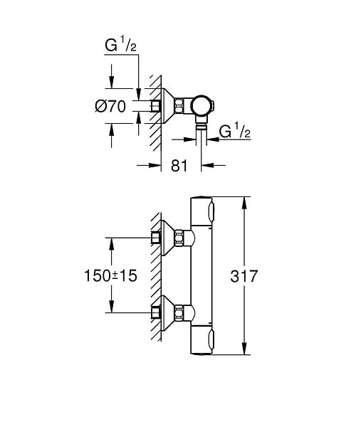 GROHE - Mitigeur de douche thermostatique mural chromé GROHTHERM 500 GROHE 34795000 - large