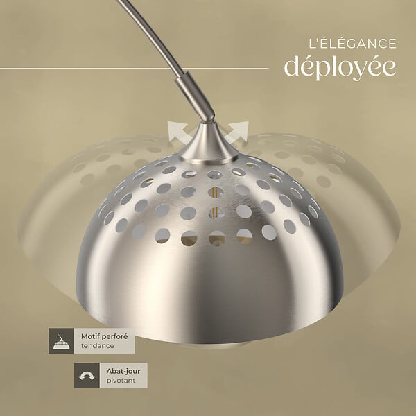 TECTAKE - Lampe sur pied ARCUS en acier style rétro, 60W Nickel mat - large