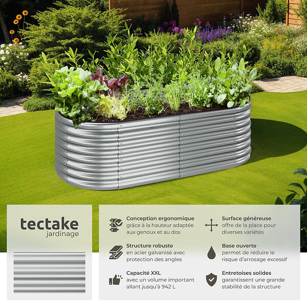 TECTAKE - Carré potager FLORMMA 200x100x60 cm argent - large