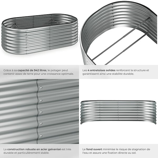 TECTAKE - Carré potager FLORMMA 200x100x60 cm argent - large