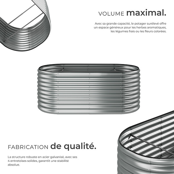 TECTAKE - Carré potager 200 x 100 x 80 cm au volume généreux galvanisé résistant aux intempéries argent y compris les gants - large