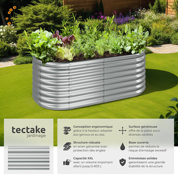 TECTAKE - Carré potager FLORMMA 160 x 80 x 60 cm argent - large