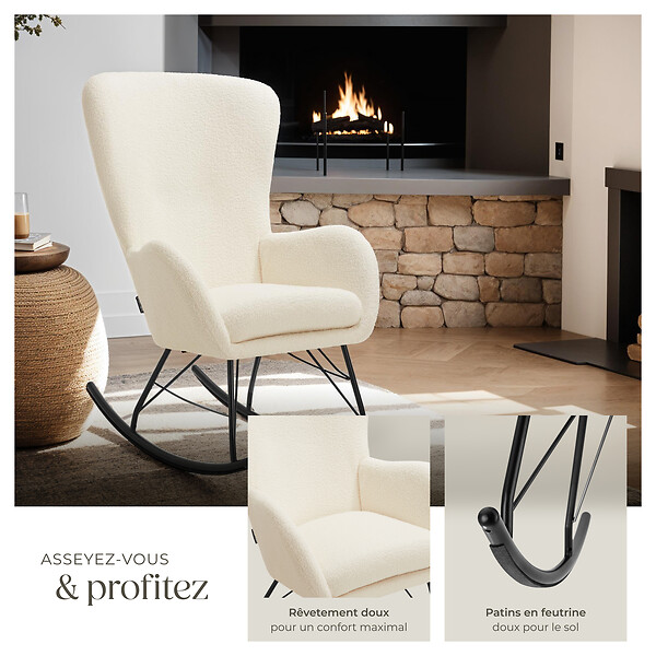 TECTAKE - Fauteuil à bascule SWING avec patins en acier et rembourrage épais crème/noir - large