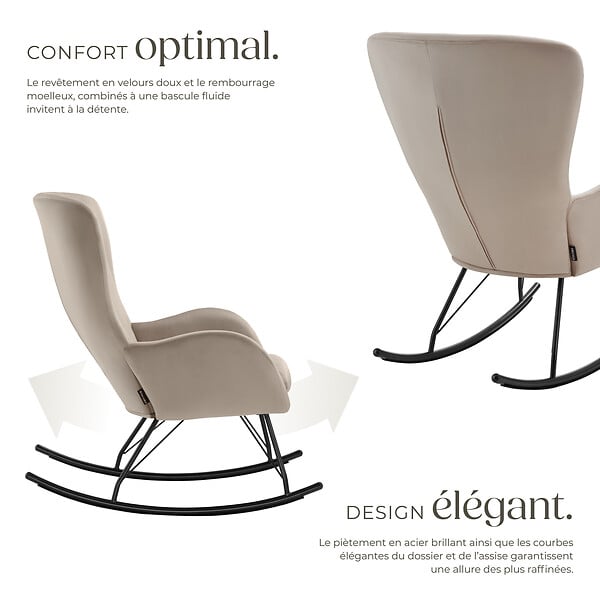 TECTAKE - Fauteuil à bascule SWING avec patins en acier et rembourrage épais noir/taupe - large