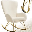 TECTAKE - Fauteuil à bascule SWING avec patins en acier et rembourrage épais crème/or - vignette