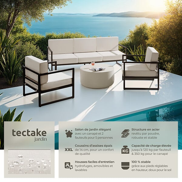TECTAKE - Salon de jardin COMOSA pour 5 personnes marron/beige - large