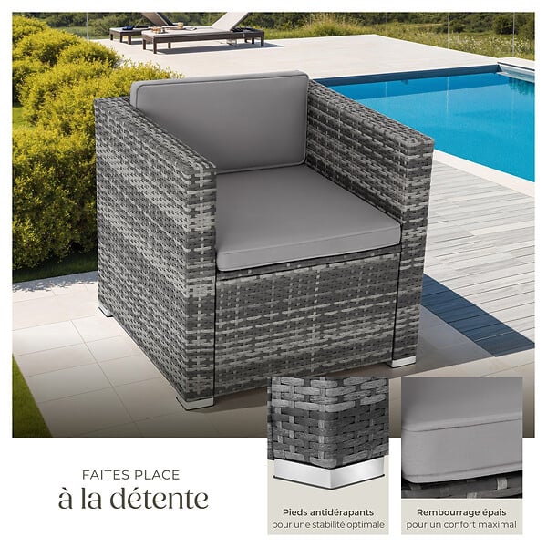 TECTAKE - Fauteuil en rotin Lignano gris - large