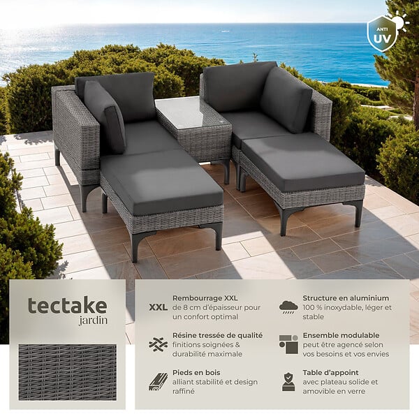 TECTAKE - Salon en rotin avec structure en aluminium Bellaria gris - large