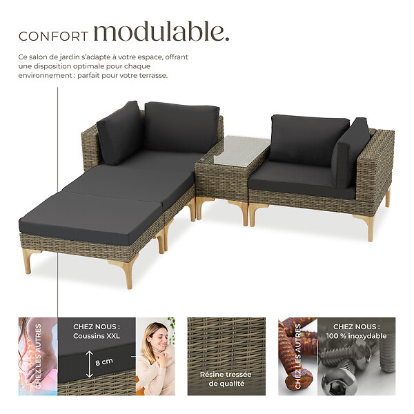 TECTAKE - Salon en rotin avec structure en aluminium Bellaria marron naturel - large