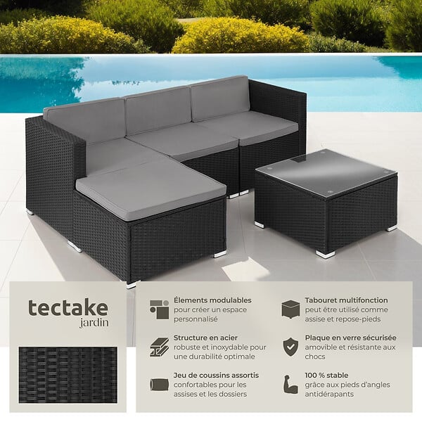 TECTAKE - Salon en rotin Lignano noir - large