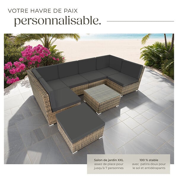 TECTAKE - Canapé de Jardin VENISE 7 places marron naturel - large