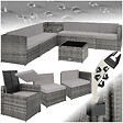 TECTAKE - Salon de jardin rotin en résine modulaire 6 places avec table verre coussins gris - vignette